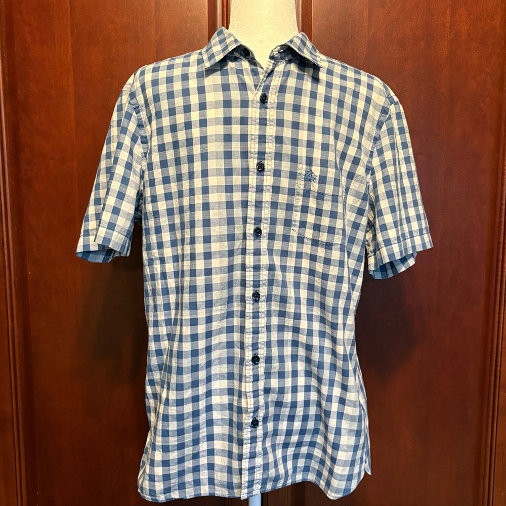 Burberry Brit Blue Plaid Short Sleeved Button Front Shirt L